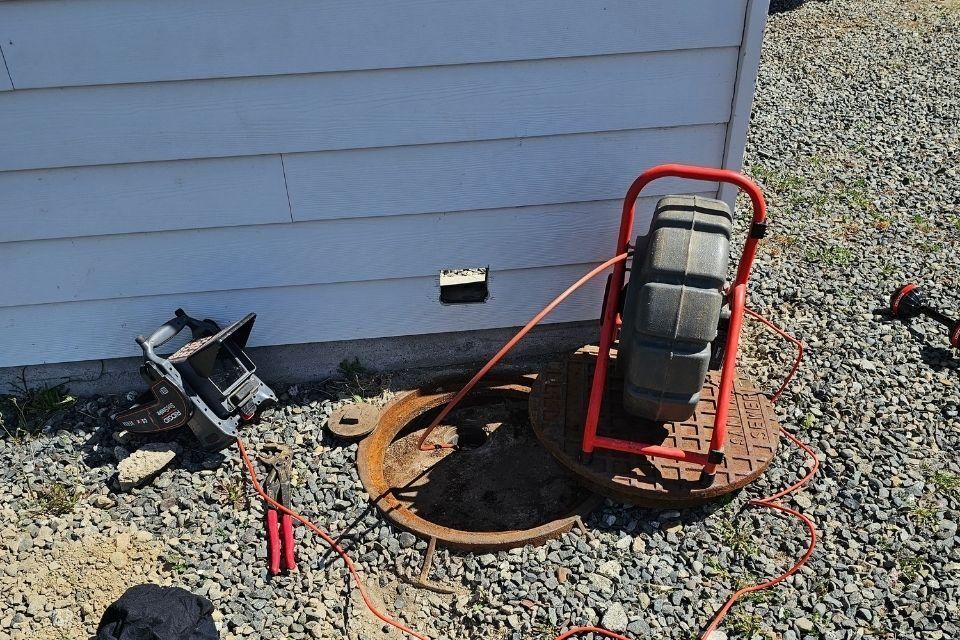Sewer camera inspection equipment at a cleanout