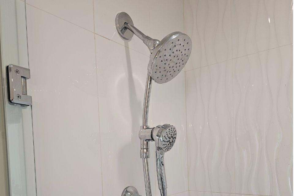 Newly installed shower fixtures