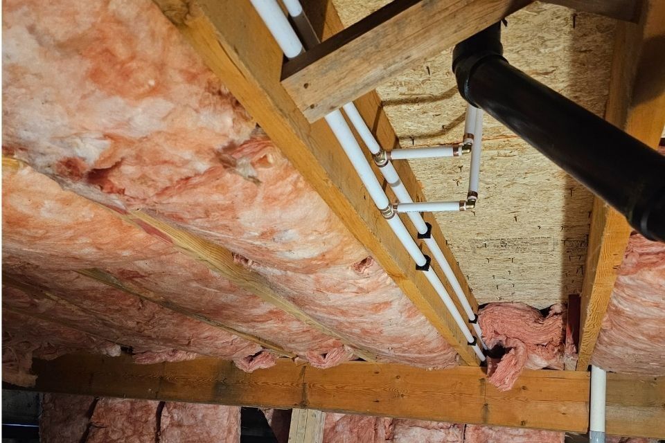 New PEX lines run through a crawlspace